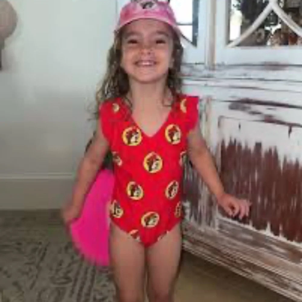 Buc-ees Toddler One Piece Ruffled strap Bow Back Swimsuit |Size 3T